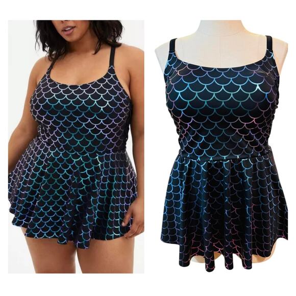 Torrid 2 (2X 18/20) Mermaid Wireless Padded Short Length Swim Dress w/Briefs New - Picture 1 of 5